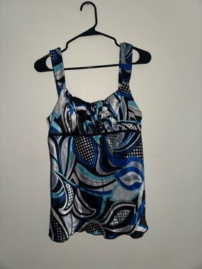 Byer California Blue, Black & Silver Abstract Camisole
